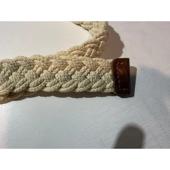 Woven Braided Belt Womens Cream Tan – Leather Buckle‎ Boho Casual - Picture 3 of 5
